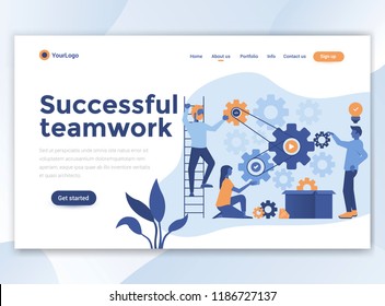 Landing page template of Successful teamwork. Modern flat design concept of web page design for website and mobile website. Easy to edit and customize. Vector illustration