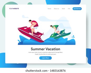 Landing page template of Summer Vacation with Jet Ski Water Sport Illustration Concept. Modern design concept of web page design for website and mobile website.Vector illustration EPS 10