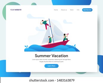 Landing page template of Summer Vacation with Boat Illustration Concept. Modern design concept of web page design for website and mobile website.Vector illustration EPS 10