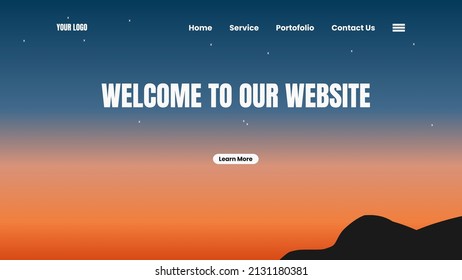 Landing page template. sunset background. Banner, site, poster template with place for your text.