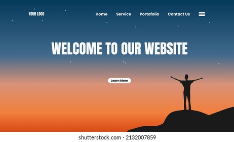 Landing page template. sunset background. Banner, site, poster template with place for your text.