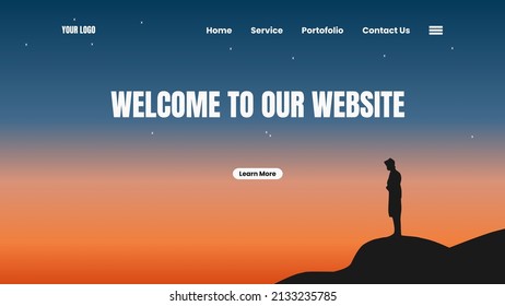 Landing page template. sunset background. Banner, site, poster template with place for your text.
