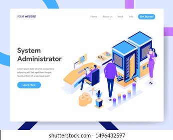 Landing page template of System Administrator Isometric Illustration Concept. Modern design concept of web page design for website and mobile website.Vector illustration EPS 10