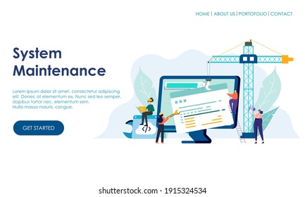 Landing Page Template Of System Maintenance Illustration Concept. Modern Flat Design Concept Of Web 