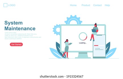 Landing page template of System Maintenance Illustration Concept. Modern Flat design concept of web 
