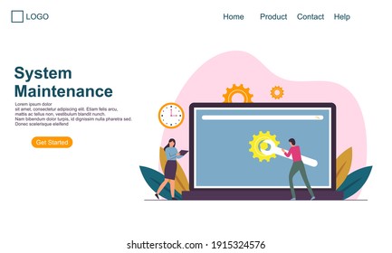 Landing Page Template Of System Maintenance Illustration Concept. Modern Flat Design Concept Of Web 