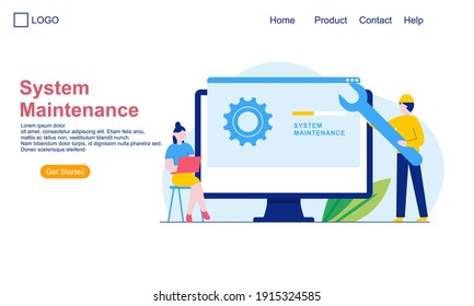 Landing Page Template Of System Maintenance Illustration Concept. Modern Flat Design Concept Of Web 