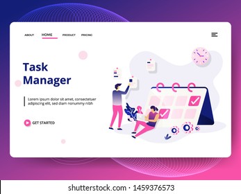 Landing page template of Task Manager. Modern flat design concept of Business Marketing . can be used for web, ui, banners, templates, backgrounds, flayer, posters. Vector illustration