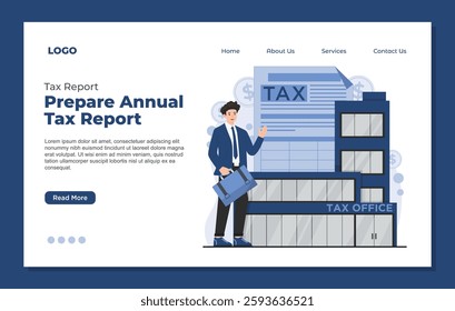 landing page template tax reports concept calculator coin financial analysis annual tax calculation online filing consultation