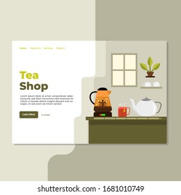 Landing page template of Tea Shop. Modern flat design concept of web page design for website and mobile website. Easy to edit and customize. Vector Illustration
