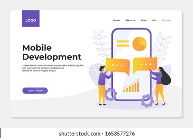 Landing page template of Team Development. Modern flat design concept of web page design for website and mobile website. Easy to edit and customize. Vector illustration