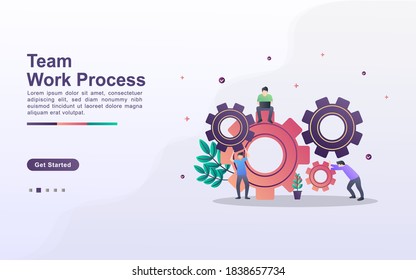 Landing page template of team work process in gradient effect style