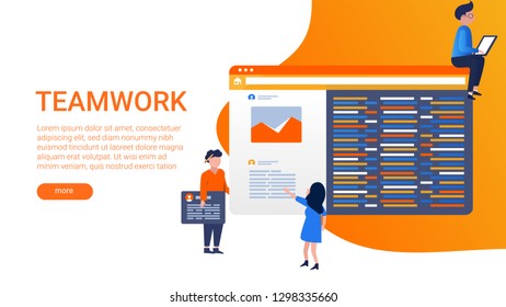Landing page template of teamwork. Modern flat design concept of web page design for website and mobile website. Easy to edit and customize. Vector illustration - Vector