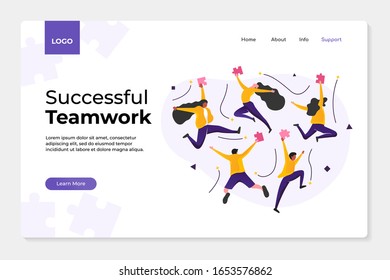 Landing page template of teamwork success. Modern flat design concept of web page design for website and mobile website. Easy to edit and customize. Vector illustration