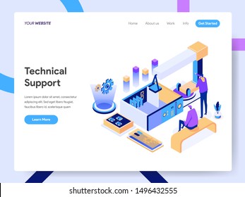 Landing page template of Technical Support Isometric Illustration Concept. Modern design concept of web page design for website and mobile website.Vector illustration EPS 10