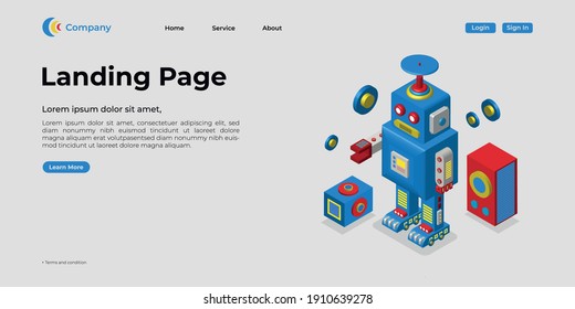 Landing page template. There are 3d vectors. Web page design for websites and mobile websites. Easy to edit and customize.