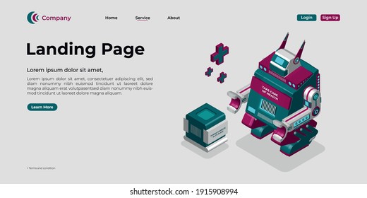 Landing page template. There are 3d vectors. Web page design for websites and mobile websites. Easy to edit and customize.