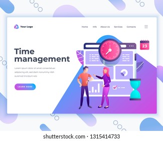 Landing page template time management concept with office people. Modern flat design web page design for website and mobile website. Vector illustration