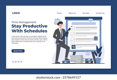 Landing page template time management to do list work plan schedule task planning job checklist 