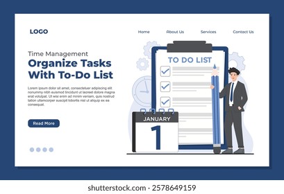 Landing page template time management to do list work plan schedule task planning job checklist 