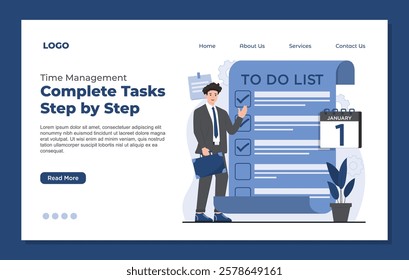 Landing page template time management to do list work plan schedule task planning job checklist 