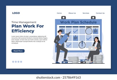 Landing page template time management to do list work plan schedule task planning job checklist 