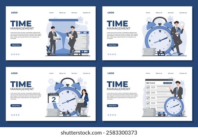 Landing page template time management concept task manager organization productivity planning 