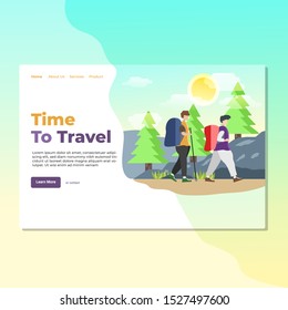 Landing page template of Time to Travel. Modern flat design concept of web page design for website and mobile website. Easy to edit and customize. Vector illustration