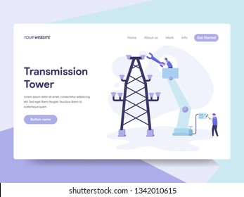 Landing page template of Transmission Tower Illustration Concept. Isometric flat design concept of web page design for website and mobile website.Vector illustration