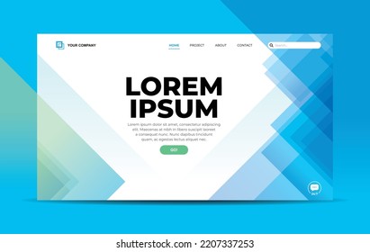 Landing page template and transparent glass in blue   green triangle geometric shape white background for website home page