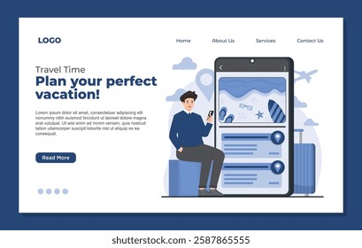 landing page template Traveling holiday booking concept with hotel reservations and flight tickets for a perfect vacation