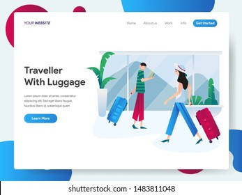 Landing page template of Traveller with Luggage Illustration Concept. Modern design concept of web page design for website and mobile website.Vector illustration EPS 10