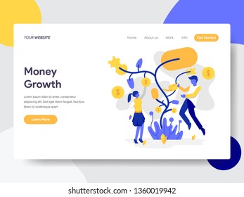 Landing page template of Tree Money Growth Illustration Concept. Flat design concept of web page design for website and mobile website.Vector illustration
