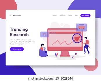 Landing page template of Trending Keyword Research Illustration Concept. Isometric flat design concept of web page design for website and mobile website.Vector illustration