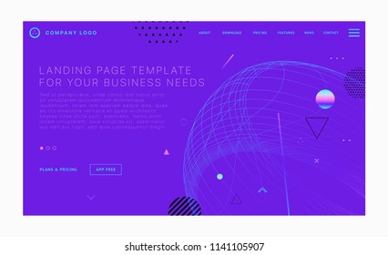 Landing page template with trendy modern geometric patterns, elements and shapes for business website design. Eps10 vector illustration