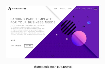 Landing page template with trendy modern geometric patterns, elements and shapes for business website design. Eps10 vector illustration