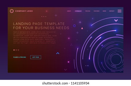 Landing page template with trendy modern geometric patterns, elements and shapes for business website design. Eps10 vector illustration