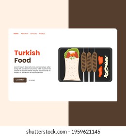 Landing page template of Turkish Food. Modern flat design concept of web page design for website and mobile website. Easy to edit and customize. Vector Illustration