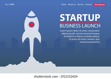 Landing page template. Vector concept of start-up, investment, innovative growth, technology development and business launch. Vector illustration for web page and presentation. Rocket launch. Startup.