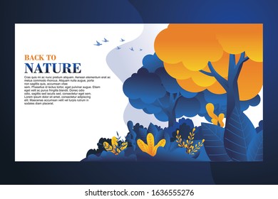 Landing page template vector design. Natural Landscape with Blue and yellow plants, trees and sky.  suitable for beauty, spa, wellness, natural products, website etc.