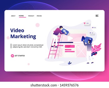 Landing page template of Video Marketing. Modern flat design concept of Business Marketing . can be used for web, ui, banners, templates, backgrounds, flayer, posters. Vector illustration