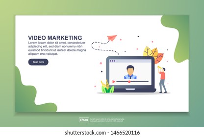 Landing page template of video marketing. Modern flat design concept of web page design for website and mobile website. Easy to edit and customize