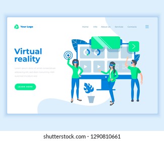 Landing page template virtual reality concept with office people. Modern flat design web page design for website and mobile website. Vector illustration