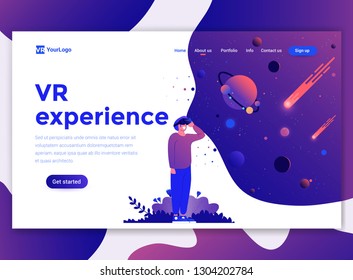 Landing page template of VR Experience. Modern flat design concept of web page design for website and mobile website. Easy to edit and customize. Vector illustration