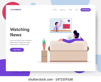 Landing page template of Watching Political News on Television Illustration Concept. Modern design concept of web page design for website and mobile website.Vector illustration EPS 10