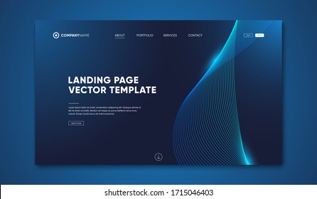 Landing page template with wavy lines background for business website design. Vector illustration