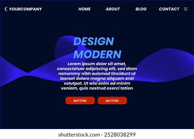 Landing page template with wavy lines background. Suitable for promotional product, creating website templates, mobile apps. eps 10