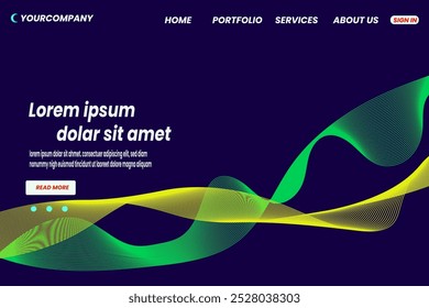Landing page template with wavy lines background. Suitable for promotional product, creating website templates, mobile apps. eps 10