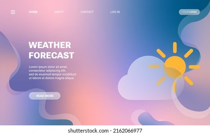 Landing page template of weather forecast concept. Vector illustration for websites, mobile applications, posters and banners. Transparent glassmorphism icon gradient and abstract background