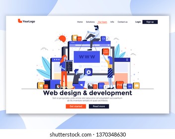 Plantilla de página de inicio de diseño y desarrollo Web. Concepto moderno de diseño plano del diseño de página web para sitio web y sitio web móvil. Fácil de editar y personalizar. Ilustración del vector